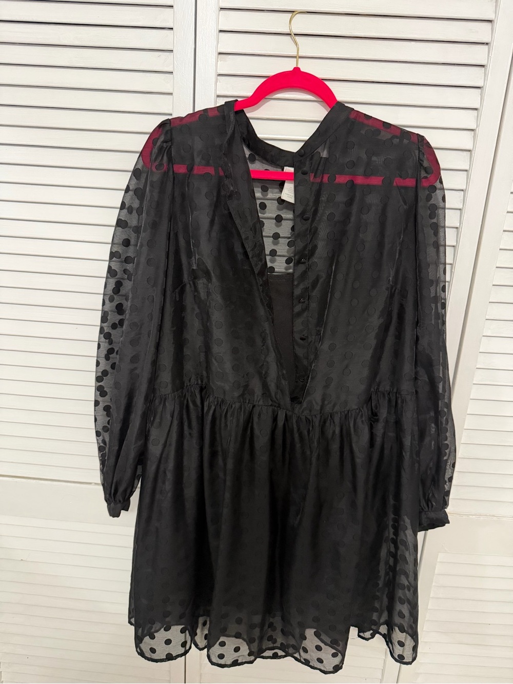 H&M Black Sheer Polka Dot Long Sleeve Mini Dress